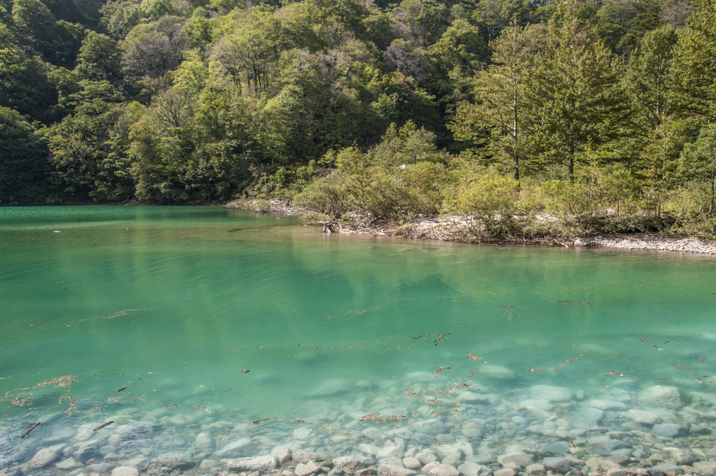 An emerald green lake