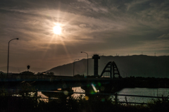 長良川大橋と木曽三川公園展望タワーの夕暮れ