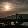 長良川大橋と木曽三川公園展望タワーの夕暮れ