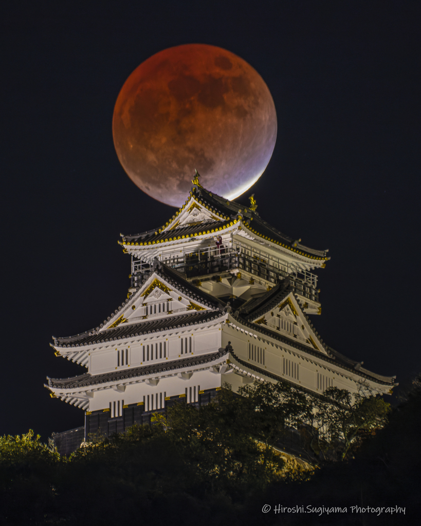 岐阜城と月(部分月食の夜)