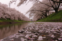 桜散る川辺の朝②