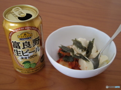ビールとキムチ豆腐