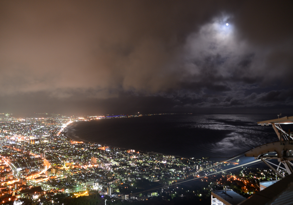 月の光と函館の夜景