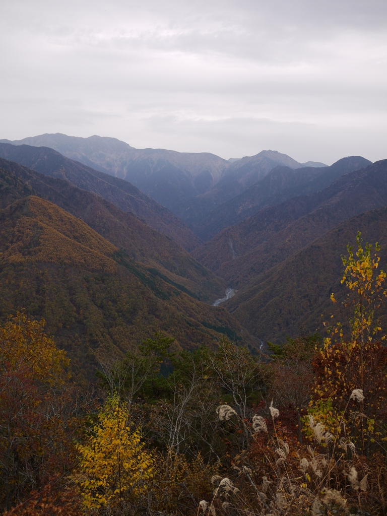 大鹿村　紅葉と山並