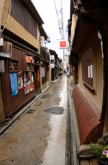 雨、京都。