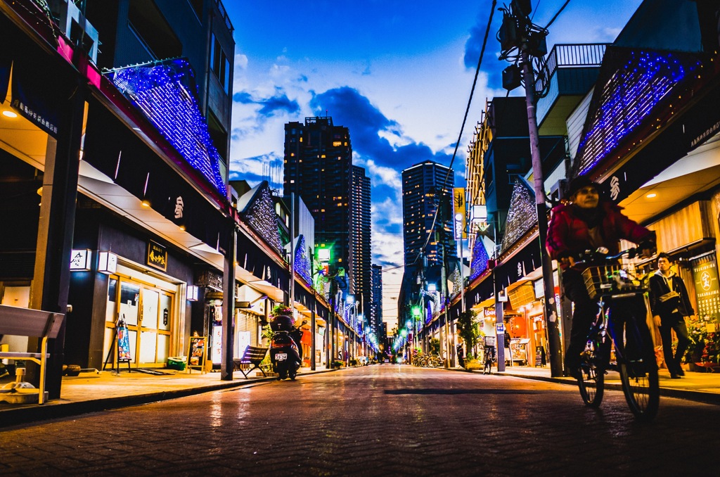 Shopping street in the evening