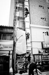 Climbing the scaffold