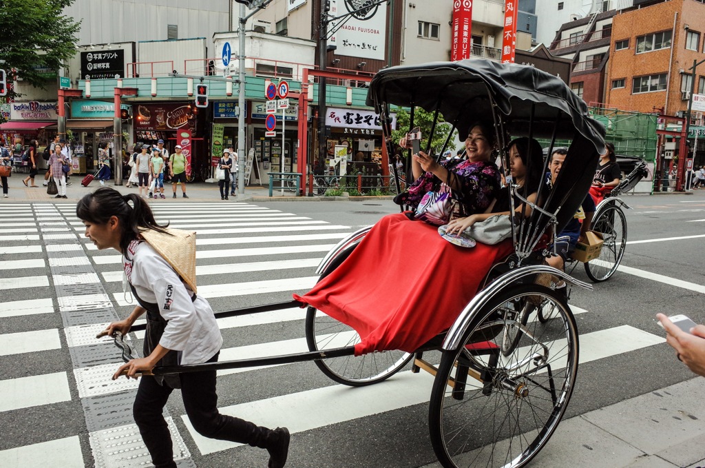 Riding a rickshaw