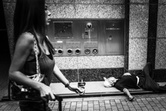 On the sidewalk