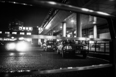 Taxi stand in the rain