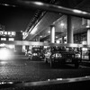 Taxi stand in the rain