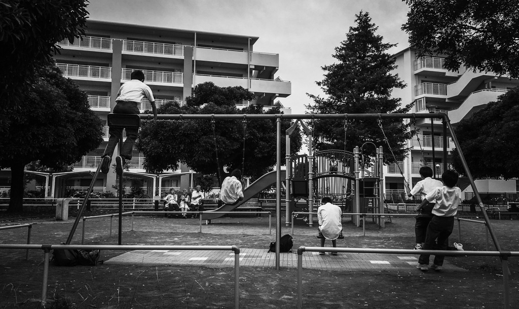 Nine people in the park