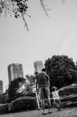 Father and son in the evening