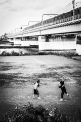 Swordsmen under the railway