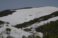 夏スキーの月山は最盛期