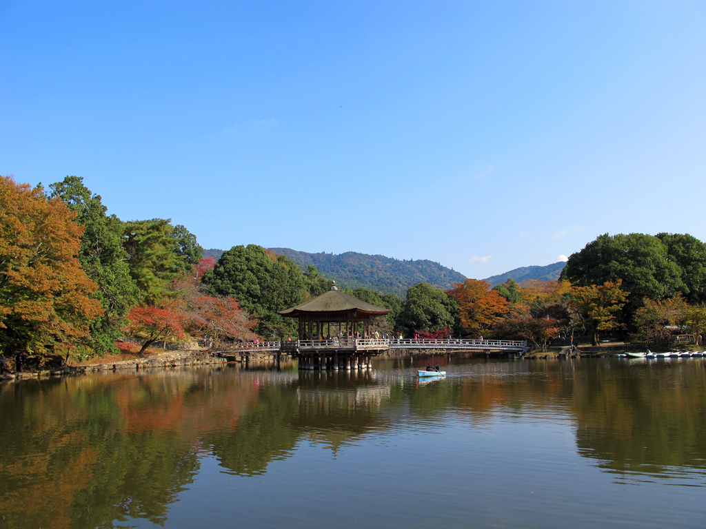 紅葉の浮見堂・鷺池