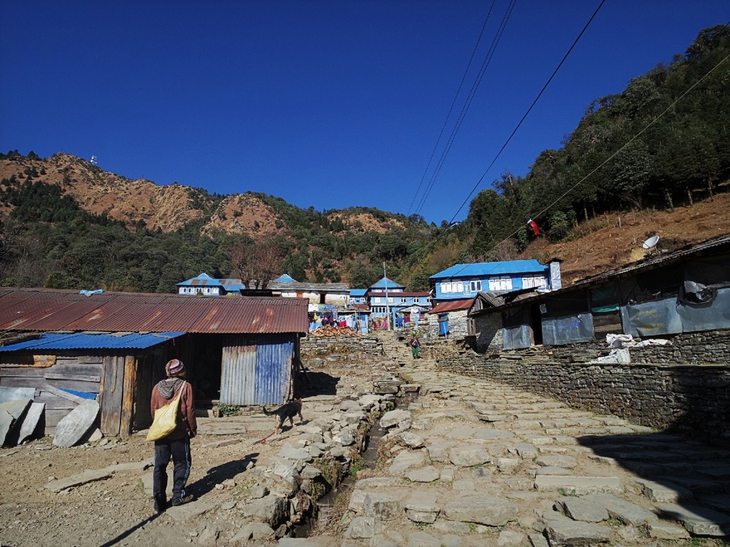 Village with stone steps