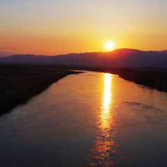 Sunset over ABUKUMA river 