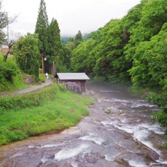 ONSEN hut along river 