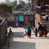 Slope alleyway paved with stones
