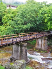 Wooden bridge to ONSEN hut 