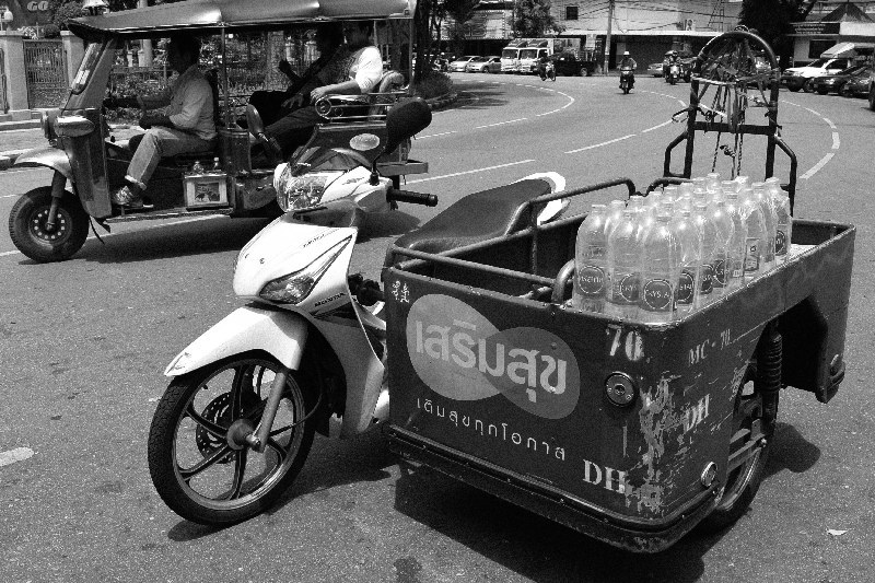 Side car, carrying mineral water 