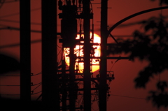 街中の夕陽