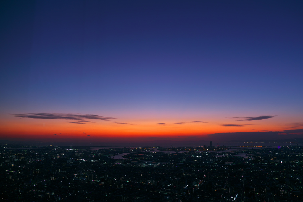 ハルカスからの日没色