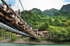 上高地　河童橋と六百山