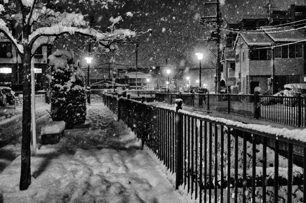 Snowy night, my town