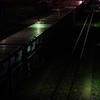 a freight train at night