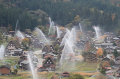 白川郷の放水3