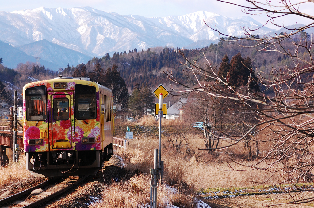 雪山に向かって