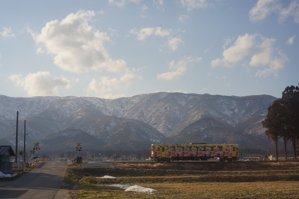 踏切のある風景・春