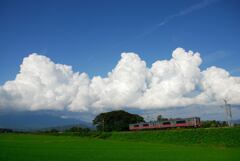 入道雲と緑の田んぼ