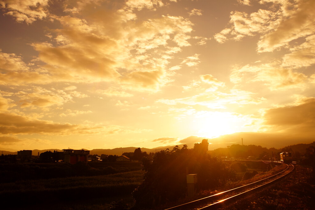 盆の夕景