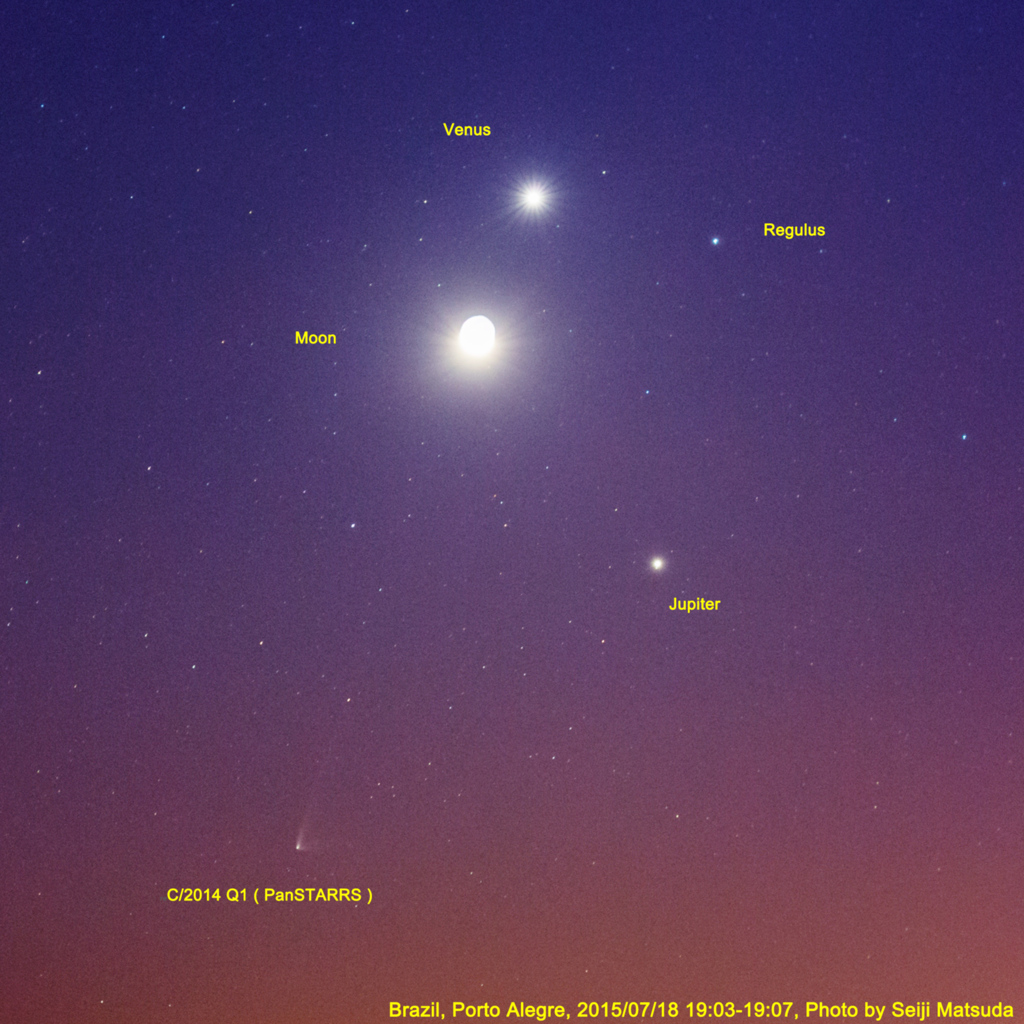 パンスターズ彗星と木星、金星、三日月、レグルスのニセ南十字