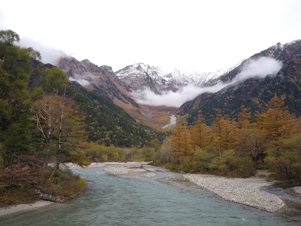 河童橋から穂高岳を望む