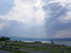 諏訪湖にて