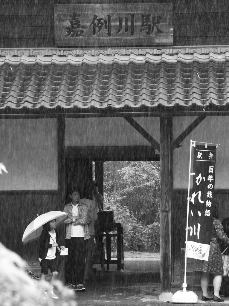 雨の嘉例川駅