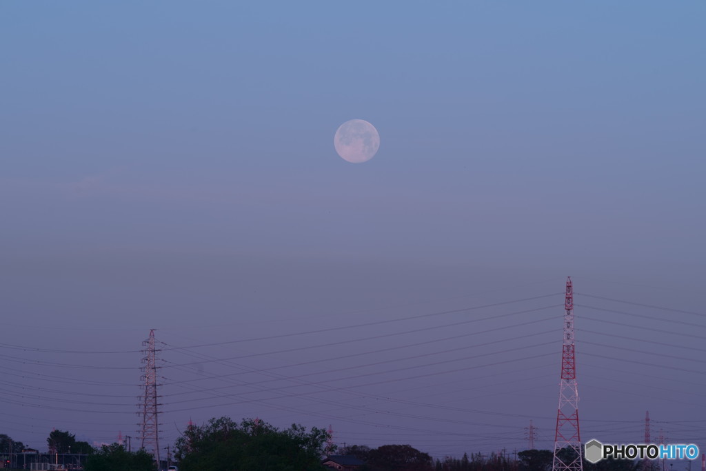 平成最後の満月と鉄塔