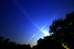 明け方の飛行機雲
