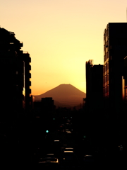 夕陽と富士山