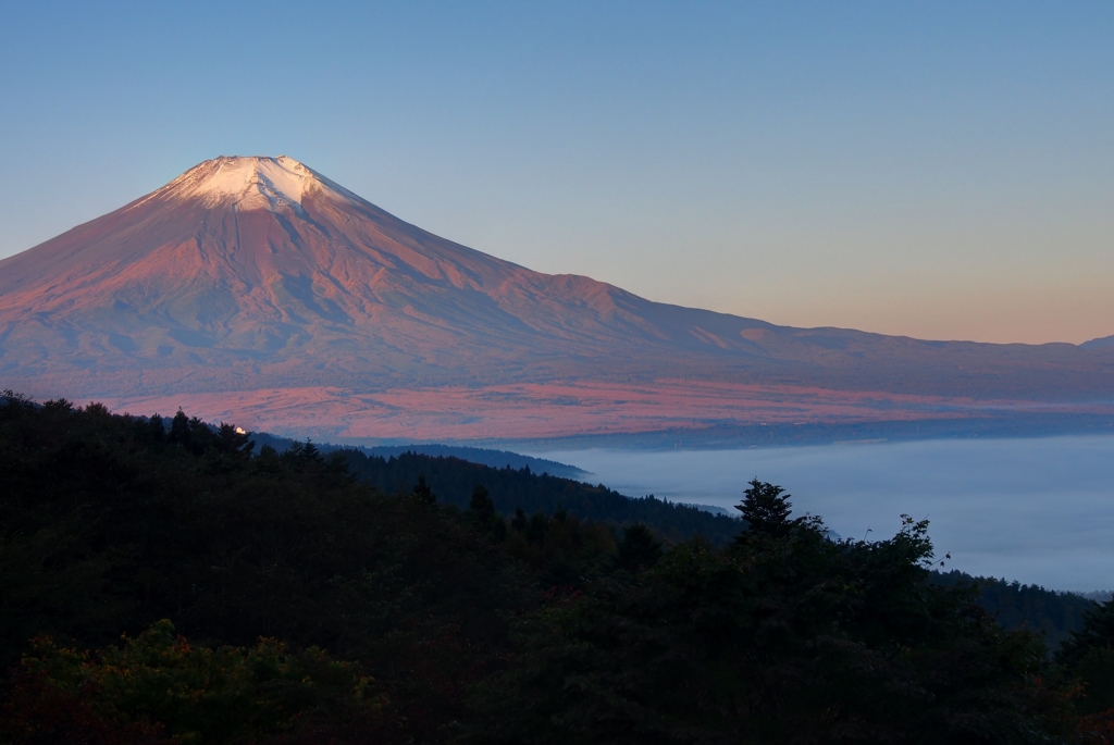 朝焼けの富士山