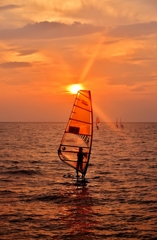 Sunset of windsurfing