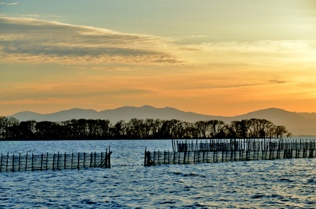 春めく湖北の夕