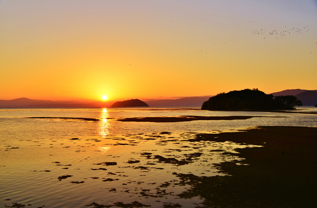 琵琶湖・湖北秋夕景