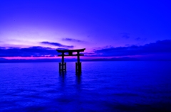 夜明けの湖中鳥居