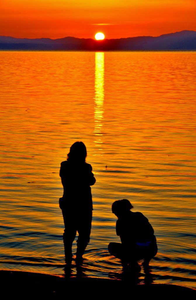 水辺の夕日