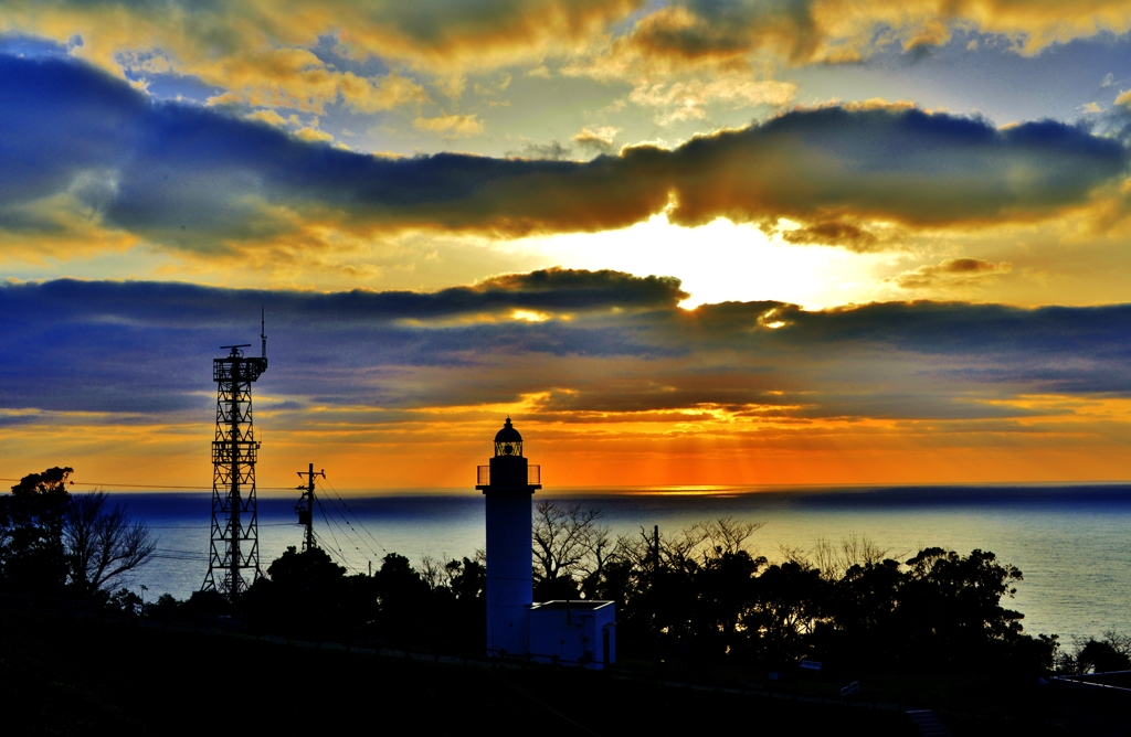 越前岬灯台夕景